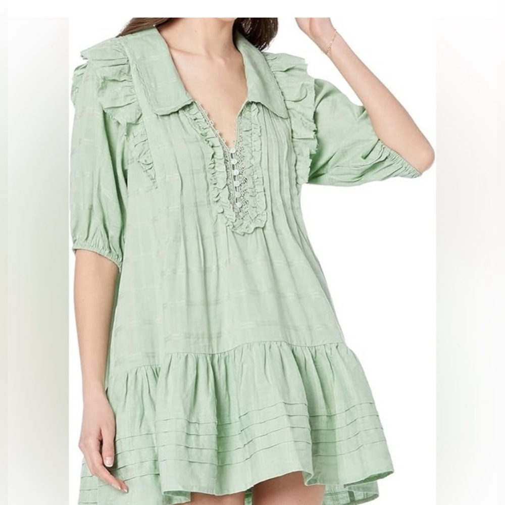 Free People Sage Green Ruffle Tunic Dress - Picture 1 of 14